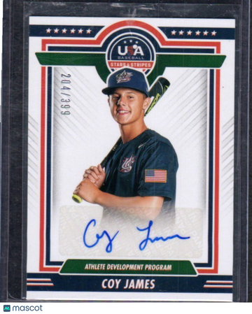 2022 Panini Stars & Stripes USA Baseball Coy James #ADP1-CJ Athlete Development Program Signatures Blue Ink SN AU
