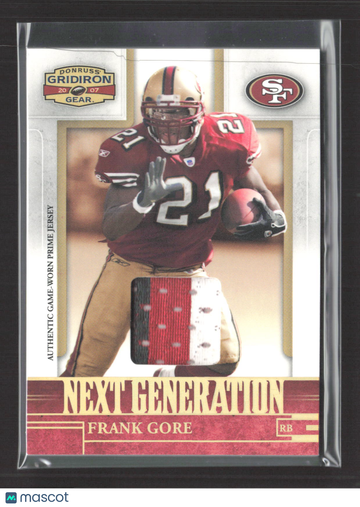 2007 Donruss Gridiron Gear Next Generation Frank Gore #NG-12 /50 Authentic Game-Worn Prime Jersey