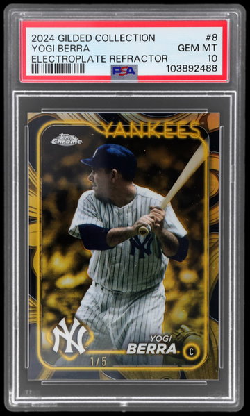 2024 Topps Chrome Gilded Collection Yogi Berra Electroplate Refractors PSA 10