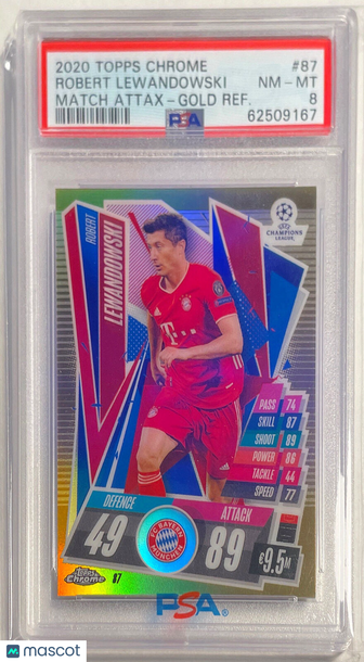 2020 Topps Chrome Match Attax UEFA Champions League Europa League Robert Lewandowski #87 Gold Refractor PSA 8