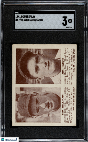 1941 Doubleplay Tabor Williams #57/58 SGC 3