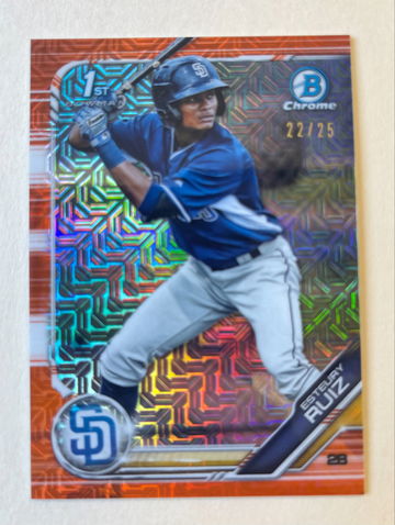 2019 Esteury Ruiz ORANGE Mega  Refractor! Bowman Chrome 1st Orange 22/25! HOT Prospect!