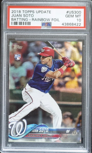 PSA 10 - 2018 TOPPS UPDATE JUAN SOTO RC #US300 RAINBOW FOIL 