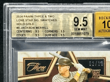 Graded 2024 Panini Three and Two Jackson Merrill Autographed Trading Card Padres #LSS-JM Lone Star Series /10 BGS 9.5