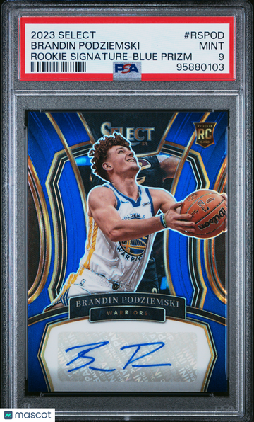 2023 Panini Select Rookie Signatures Brandin Podziemski #RSPOD Rookie Signature Blue Prizm PSA 9