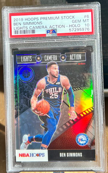Ben Simmons 2019 NBA Hoops Premium Stock Lights Camera Action HOLO #6 PSA 10 Gem