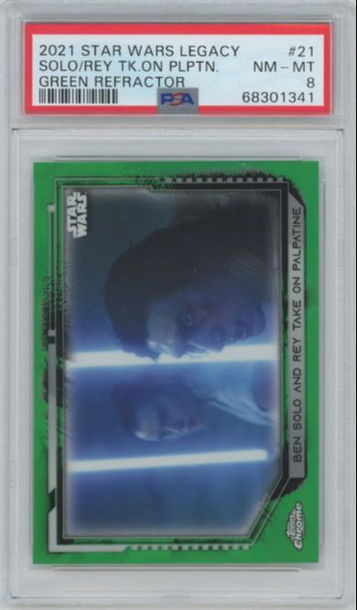 2021 Topps Chrome Star Wars Legacy Solo/Rey Green #21 #48/50 PSA 8