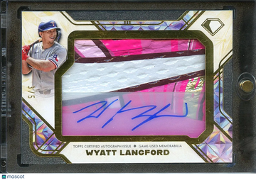 Wyatt Langford 2025 Topps Diamond Icons Preeminent Pieces Relic Card Game-Used Memorabilia Auto /5 Texas Rangers