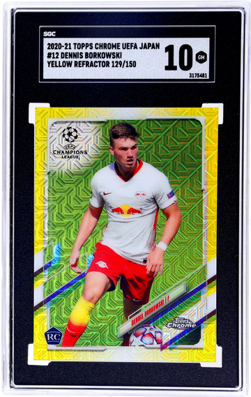 2020-21 Topps Chrome UCL Yellow Refractor Dennis Borkowski #12 /150 SGC 10 RC