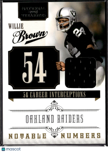 Willie Brown 2011 Panini National Treasures Notable Numbers Memorabilia Jersey /93 Oakland Raiders