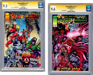 SPAWN/WILDCATS #1-2 CGC-SS 9.2-9.6 ALAN MOORE STORY *SIGNED TODD MCFARLANE* 1996