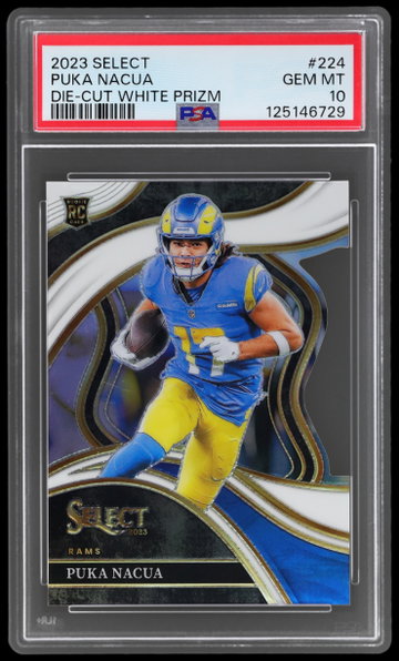 2023 Panini Select Puka Nacua Club Level Die Cut White Prizm PSA 10 RC