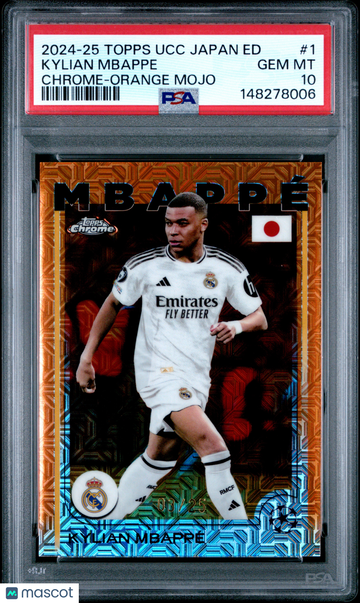 2024-25 Topps UEFA Club Competitions Japan Edition Kylian Mbappe #1 Chrome Orange Mojo /25 PSA 10