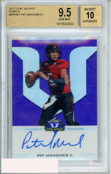 2017 LEAF VALIANT PURPLE PAT MAHOMES II #BAPM1 BGS 9.5 AUTO 10 RC