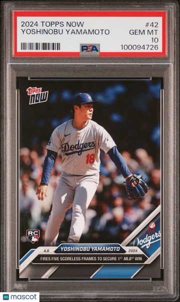 Yoshinobu Yamamoto 2024 Topps Now #42-1st MLB Win PSA 10