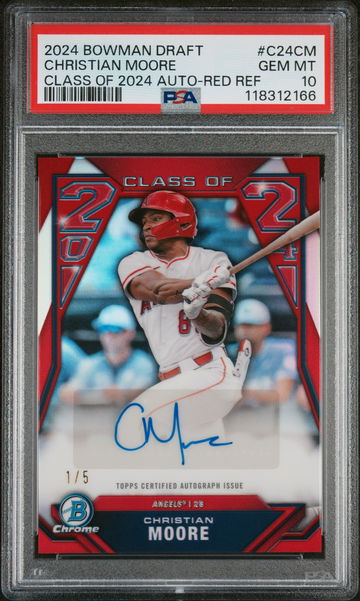 2024 Bowman Draft Class of 2024 Autographs Red Refractor Christian Moore #C24CM /5 PSA 10