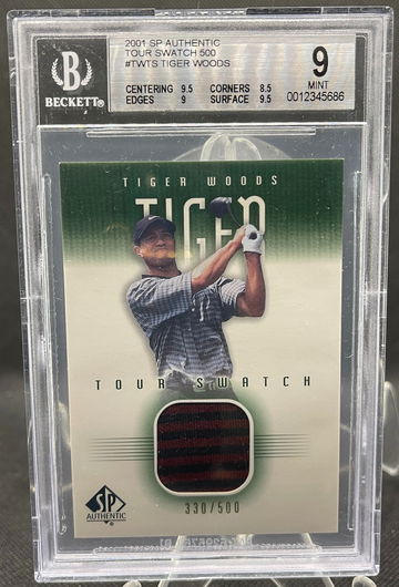 2001 SP Authentic Tour Swatch Tiger Woods RC #TWTS /500 BGS 9