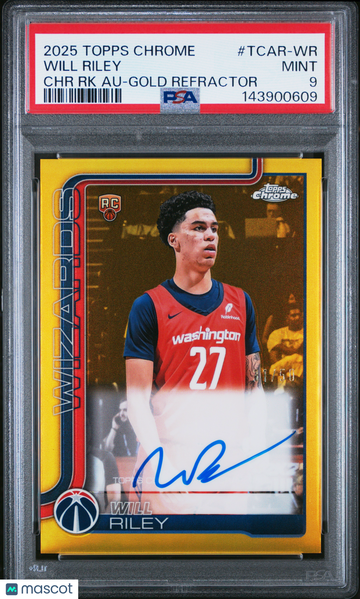 2025 Topps Chrome Chrome Rookie Autographs Will Riley #TCAR-WR RK Gold Refractor PSA 9