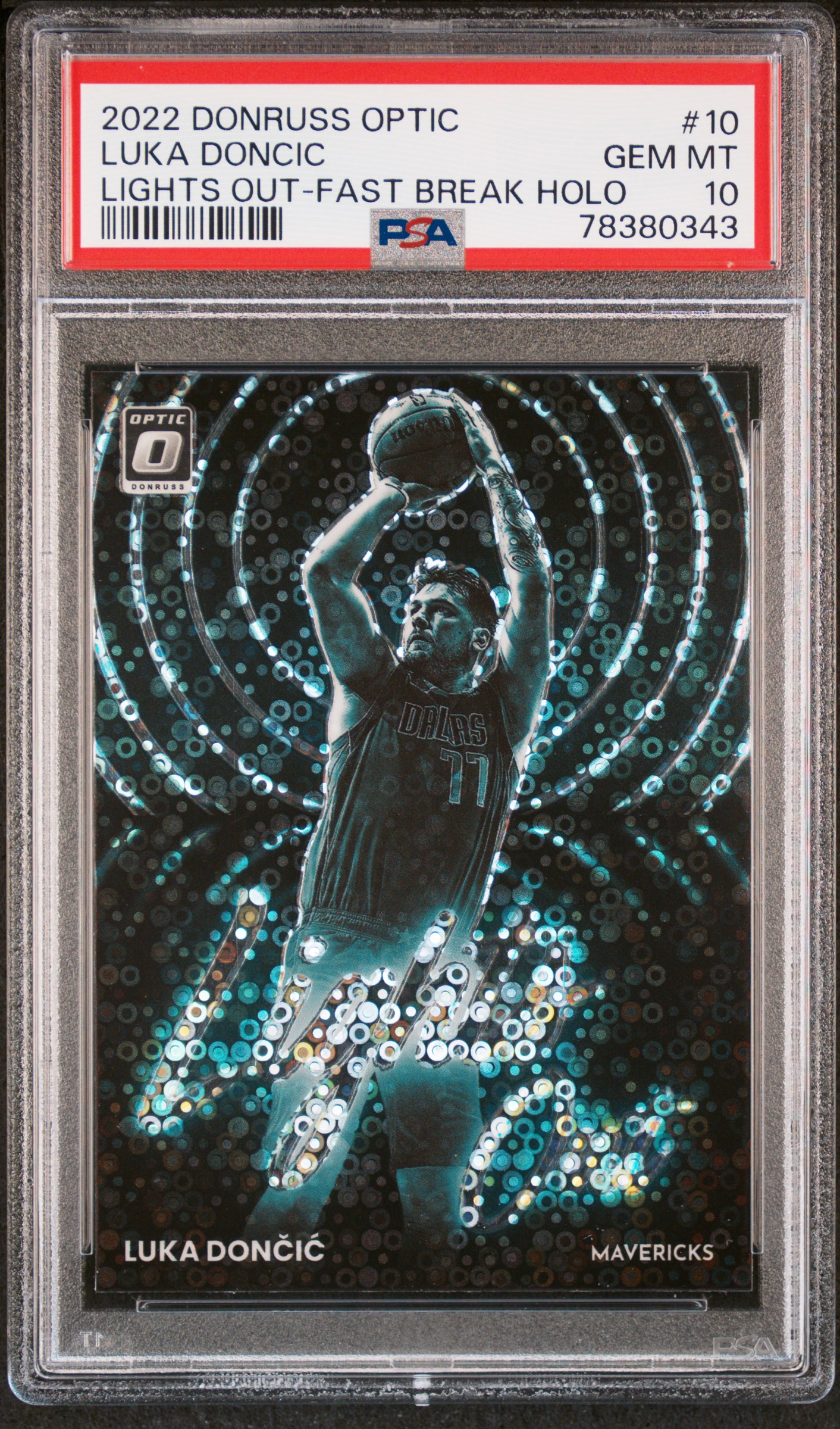 2022 Optic Lights Out  Luka Doncic #10 PSA 10 Fast Break Holo