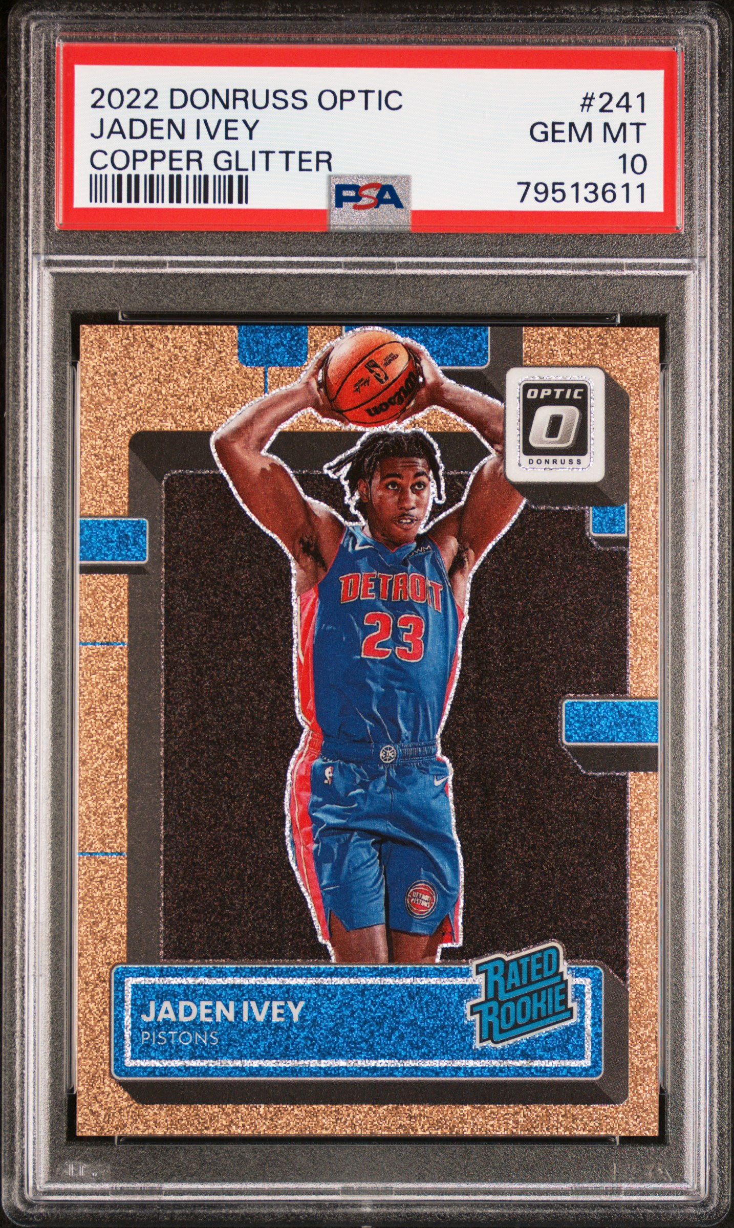 2022 Jaden Ivey Donruss Optic #241 Copper Glitter PSA 10