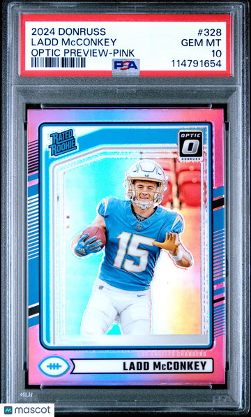 2024 Panini Donruss Ladd Mcconkey #328 Optic Preview Pink Rookie PSA 10