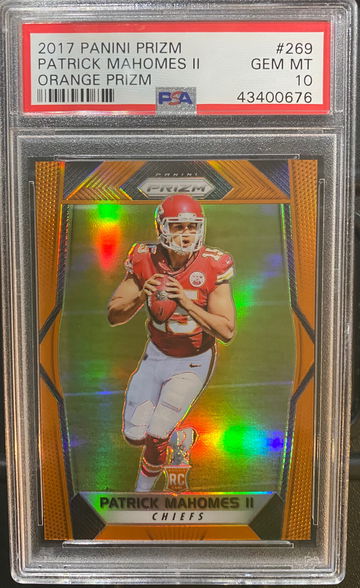 2017 Panini Prizm Patrick Mahomes Orange Prizm Rookie Card Numbered 126/275 PSA 10 Gem Mint POP 80. Rare Card 