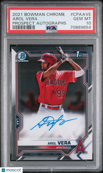 2021 Bowman Chrome Prospect Autographs Arol Vera #CPAAVE 1st Bowman PSA 10