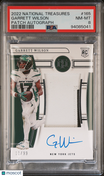 2022 Panini National Treasures Garrett Wilson #165 Patch Autograph /99 PSA 8