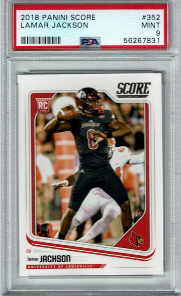 2018 Panini Score #352 Lamar Jackson PSA Mint 9 Rookie Card Ravens