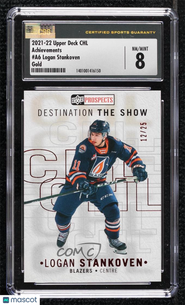 2021-22 Upper Deck CHL - Achievements - Gold Logan Stankoven #A6 Gold /25 Rookie Achievements CSG 8