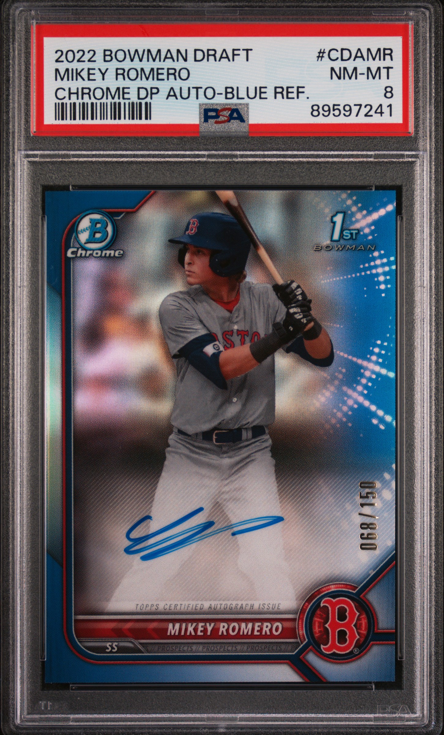 2022 Bowman Draft Chrome Autograph Blue Refractor Mikey Romero #CDAMR /150 PSA 8