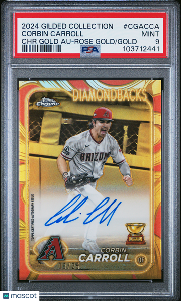 2024 Topps Gilded Collection Topps Chrome Gold Autographs Corbin Carroll #CGACCA Rose /25 PSA 9