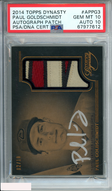 2014 TOPPS DYNASTY PAUL GOLDSCHMIDT #APPG3 AU PATCH 2 OF 10 PSA 10 AUTO 10