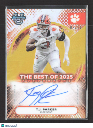 2025 Bowman University Best Football T.J. Parker #BOA-TJP Gold Refractor