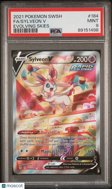 2021 Pokemon Sword & Shield Evolving Skies Sylveon V PSA 9 #184/203