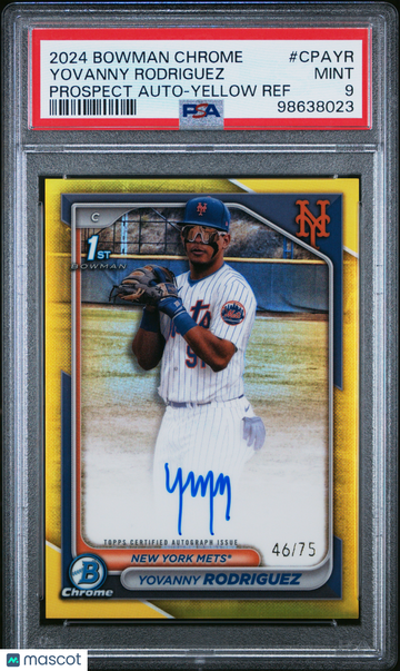 2024 Bowman Chrome Prospect Autographs Yovanny Rodriguez #CPAYR Yellow Ref /75 PSA 9