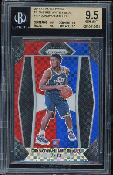 2017-18 Prizm Donovan Mitchell Red White & Blue Prizm BGS 9.5 True Gem RC