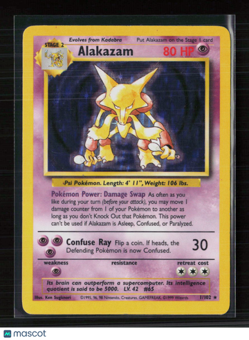 1999 Base Set Alakazam Holo Rare #1/102