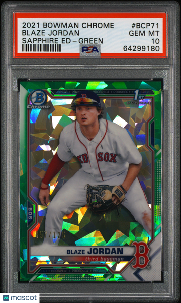 2021 Bowman Sapphire Edition Chrome Prospects Blaze Jordan #BCP71 Green /125 PSA 10