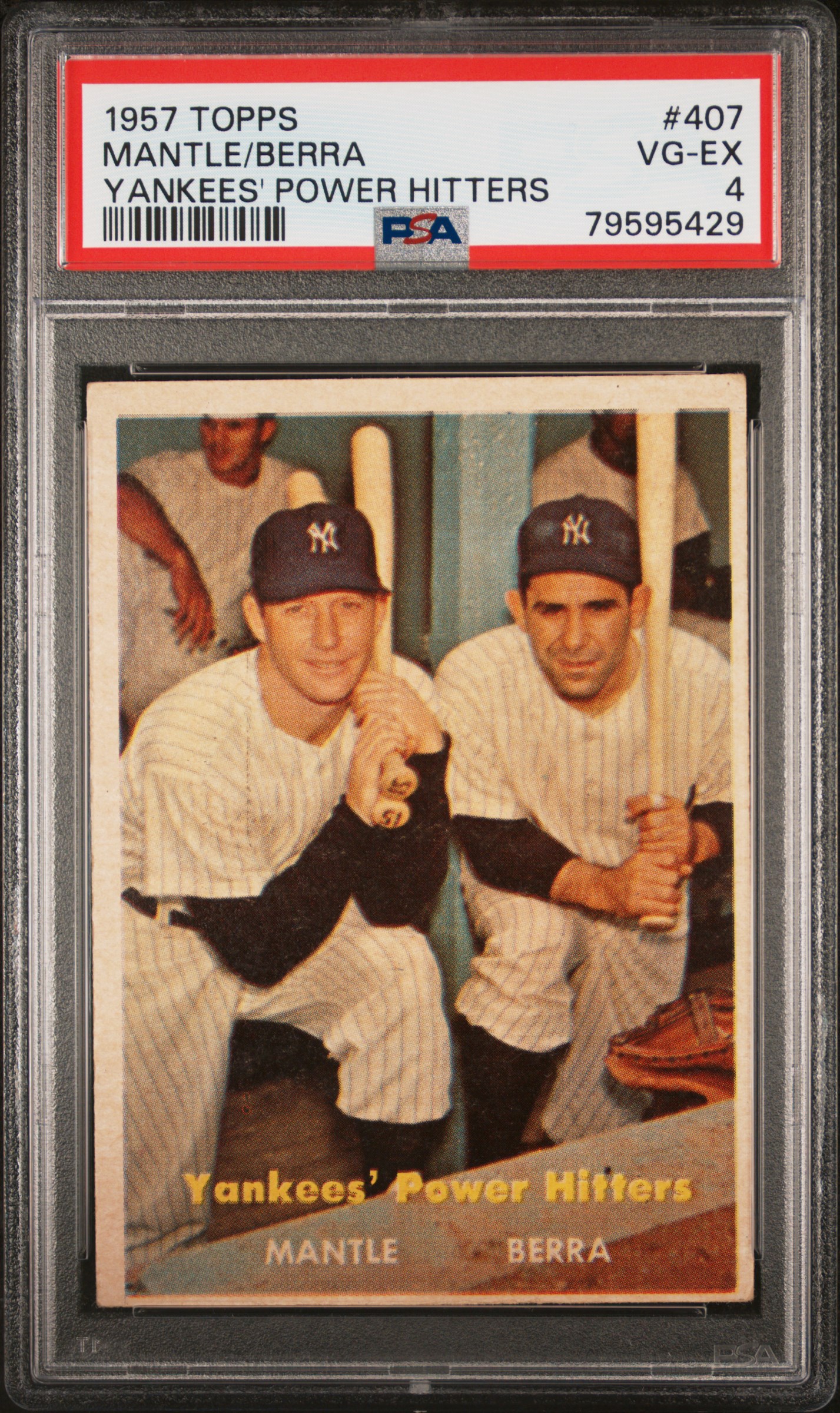 1957 Topps  #407 Mickey Mantle/Yogi Berra  PSA 4 Yankees Power Hitters