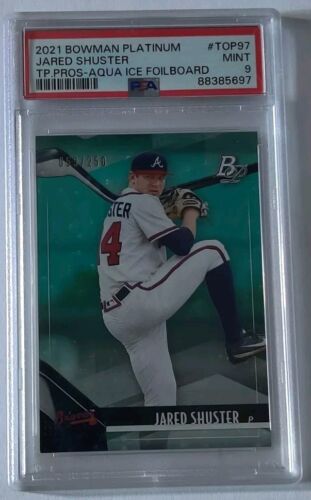 2021 Bowman Platinum Jared Shuster #TOP97 Top Prospects Aqua Ice 53/250 PSA 9