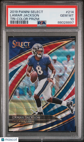 2019 Panini Select Lamar Jackson #214 Tri Color Prizm PSA 10