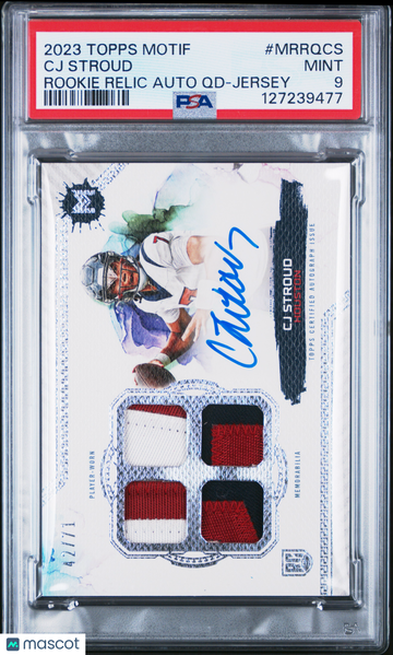 2023 Topps Motif Motif Rookie Relic Autograph Quad CJ Stroud #MRRQCS QD Jersey /71 PSA 9