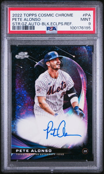 2022 Topps Cosmic Chrome Star Gaze Autographs Black Eclipse Refractor Pete Alonso #PA /10 PSA 9