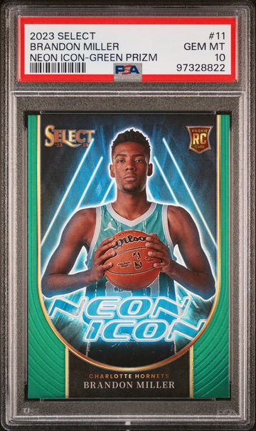2023 PANINI BRANDON MILLER SELECT NEON ICON GREEN PRIZM #11 RC ROOKIE PSA 10