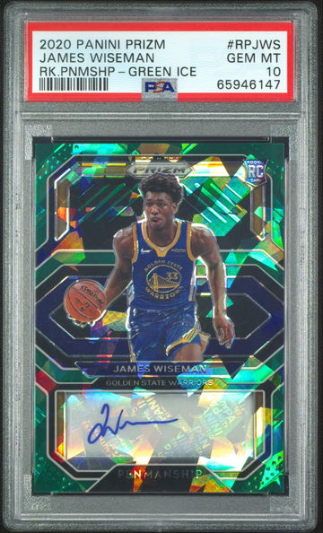 2020 NBA Panini Prizm James Wiseman #RPJWS Rookie Penmanship Auto Green Ice /16 PSA 10 POP 1