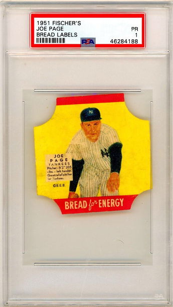1951 Fischer's Bread Labels Joe Page PSA 1 P1314