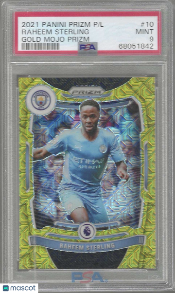 2021 Panini Prizm Premier League Raheem Sterling #10 Gold Mojo PSA 9