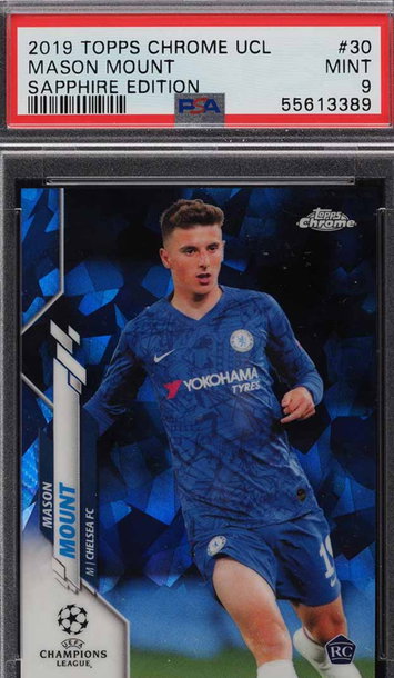 MASON MOUNT 2019 TOPPS CHROME UEFA CHAMPIONS SAPPHIRE EDITION ROOKIE PSA 9