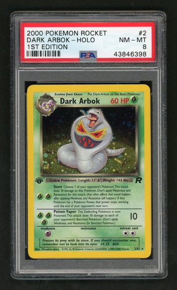 2000 Pokemon Team Rocket 1st Edition Holo Dark Arbok #2 PSA 8